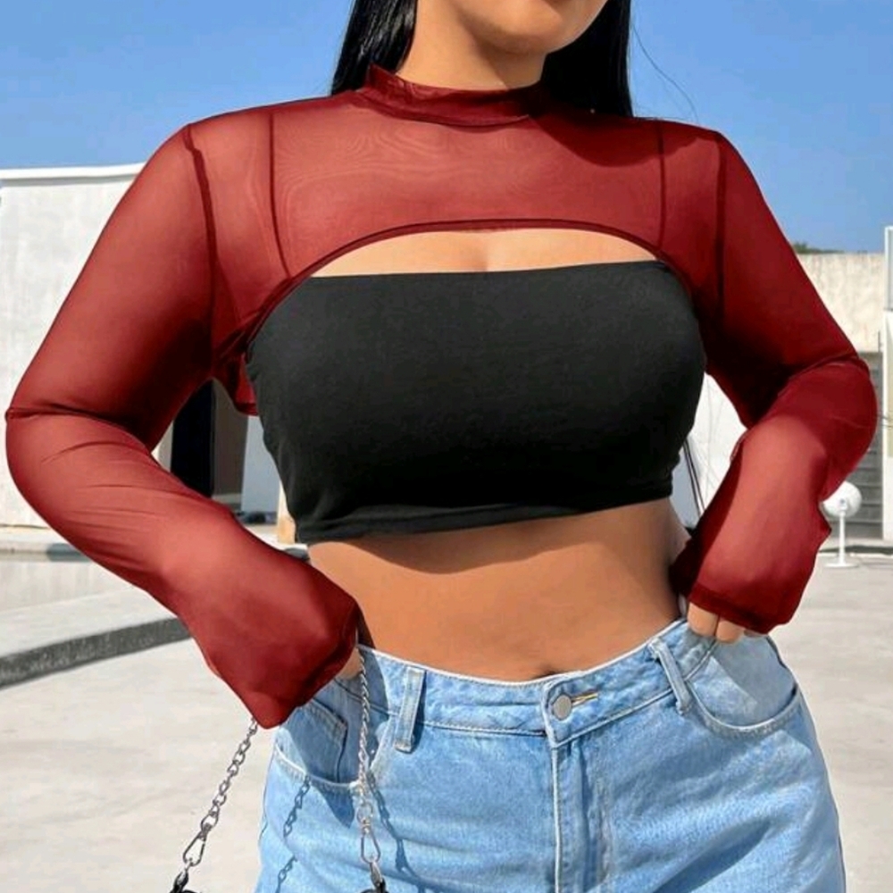 Red Mesh Crop Top